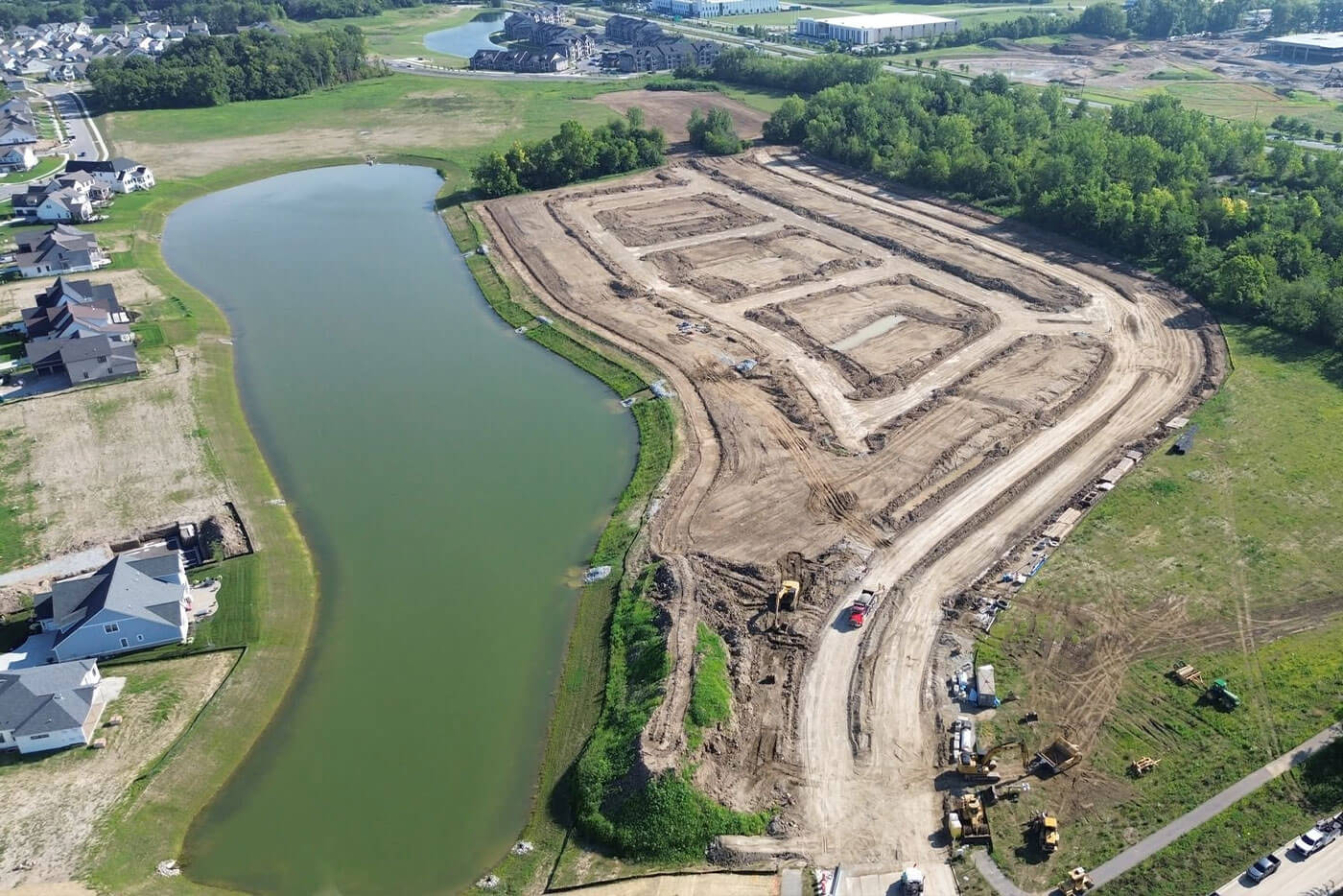 Aerial view of a completed United Excavating residential development site